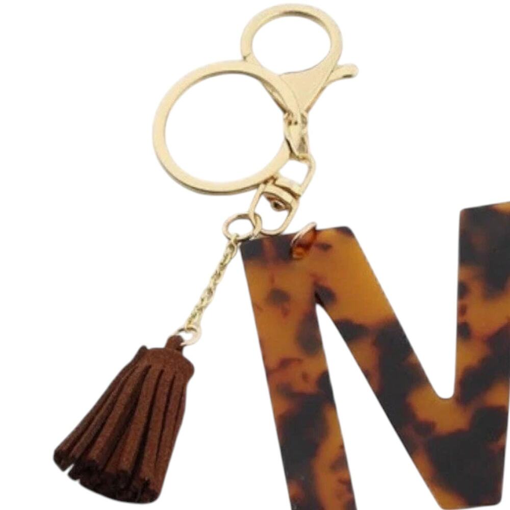 Modern Expressions Keychain – Letter “M” Brown Marble Tassel Fob - Picture 2 of 3